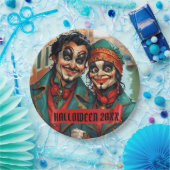 面白いハロウィーンメイクアップ顔カリカチャーカップル ペーパープレート (パーティー)