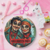 面白いハロウィーンメイクアップ顔カリカチャーカップル ペーパープレート (パーティー)