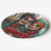 面白いハロウィーンメイクアップ顔カリカチャーカップル ペーパープレート (アングル)