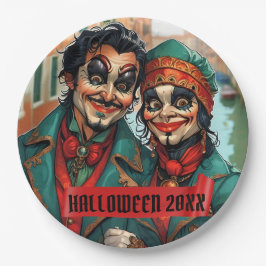 面白いハロウィーンメイクアップ顔カリカチャーカップル ペーパープレート