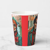 面白いハロウィーンメイクアップ顔カリカチャーカップル 紙コップ (左)