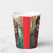 面白いハロウィーンメイクアップ顔カリカチャーカップル 紙コップ (右)