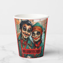 面白いハロウィーンメイクアップ顔カリカチャーカップル