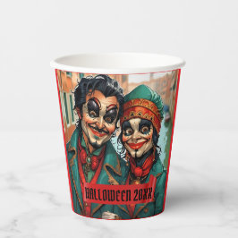 面白いハロウィーンメイクアップ顔カリカチャーカップル 紙コップ