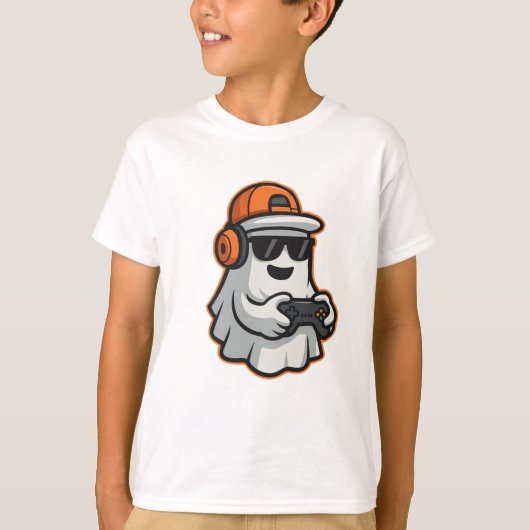 面白いハロウィーン幽霊ゲーマーピクセルビデオTシャツ Tシャツ (正面)