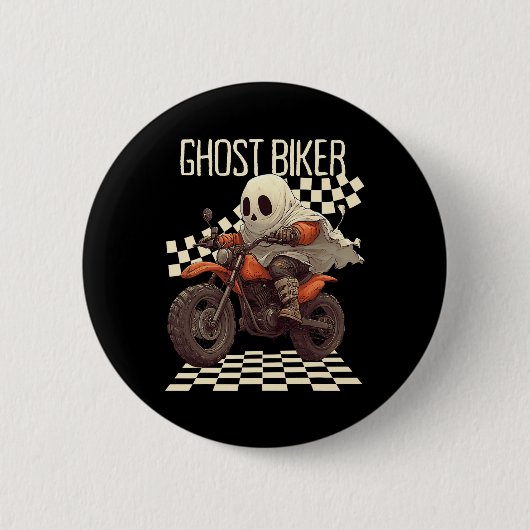 面白いハロウィーン幽霊バイクもしくは自転車に乗る人オンバイク 缶バッジ (正面)