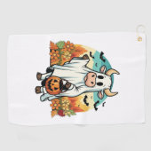 面白いハロウィーン幽霊牛 ゴルフタオル (横)