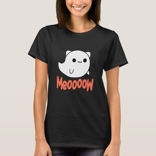 面白いハロウィーン幽霊猫 Tシャツ (正面)