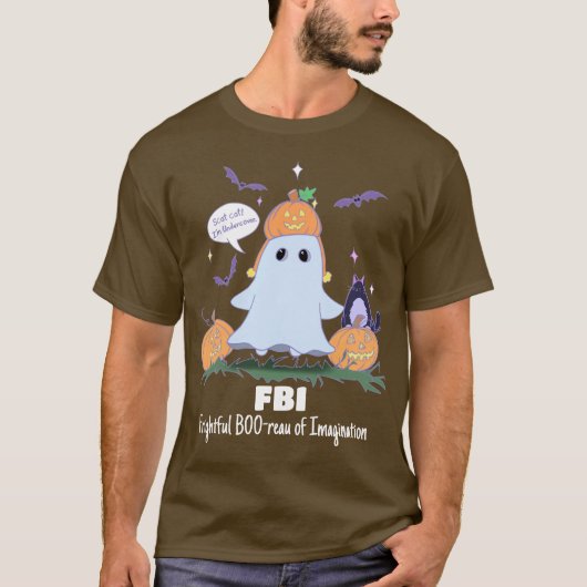 面白いハロウィーン幽霊FBI漫画Tシャツ Tシャツ (正面)