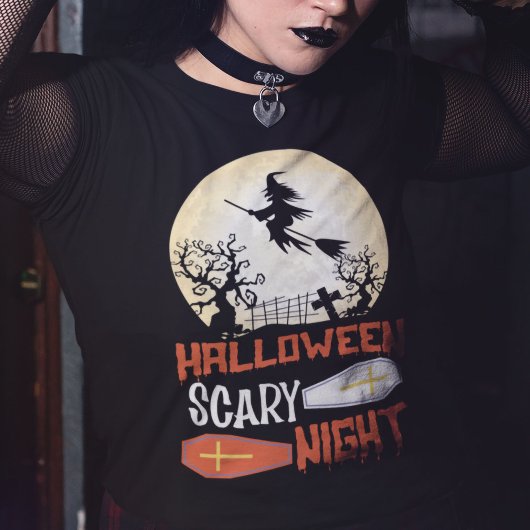 面白いハロウィーン怖い夜の不気味な魔女 Tシャツ