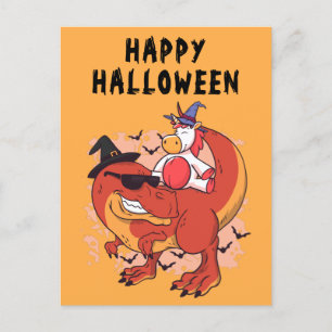 面白いハロウィーン恐竜かわいいユニコーン ポストカード