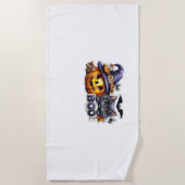 面白いハロウィーン猫ステッカー – ウィッチハット、カボチャa ビーチタオル (正面)