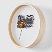 面白いハロウィーン猫ステッカー – ウィッチハット、カボチャa 壁時計 (傾斜)