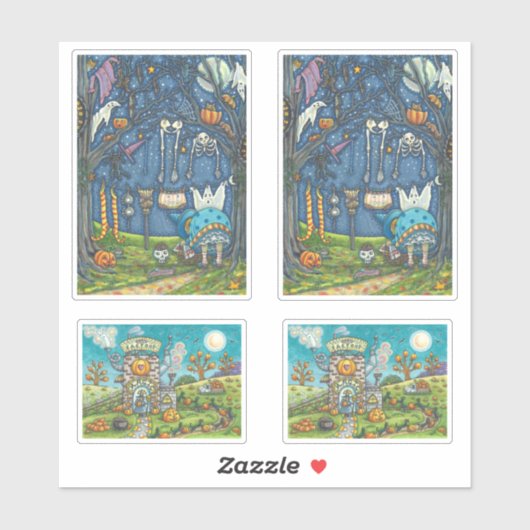 面白いハロウィーン魔女と黒猫のシール シール (シート)