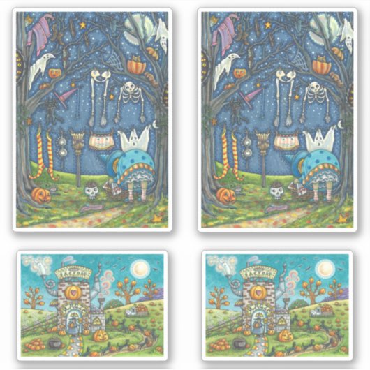 面白いハロウィーン魔女と黒猫のシール シール (正面)