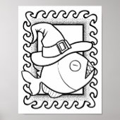 面白いハロウィーン魚のカラーリングページ ポスター (正面)