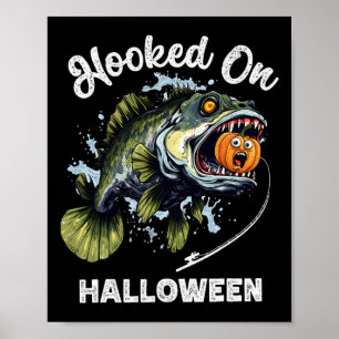 面白いハロウィーン魚釣りボーイズメンズゾンビBフィッシュプ ポスター