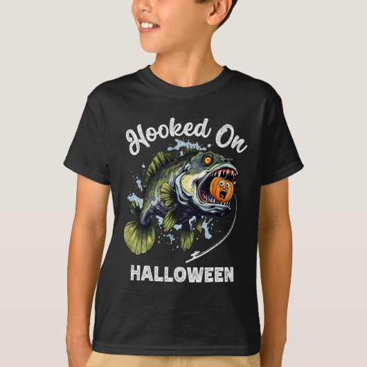 面白いハロウィーン魚釣りボーイズメンズゾンビBフィッシュプ Tシャツ (正面)