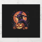 面白いハロウィーン黒猫カボチャのコスチューム猫の愛 スパークリングワインラベル (シングルラベル)