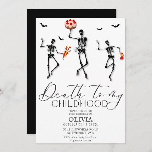 面白いハロウィーン13歳の誕生日 招待状 (正面/裏面)