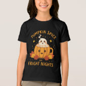 面白いハロウィーン"パンプキンスパイスと恐ろしい夜" トライブレンドTシャツ (正面)