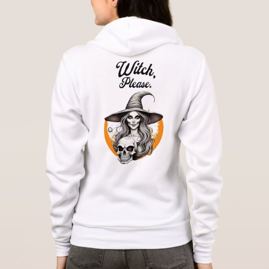 面白いハロウィーン"魔女お願い"魔女とスケルトン パーカ (裏面)