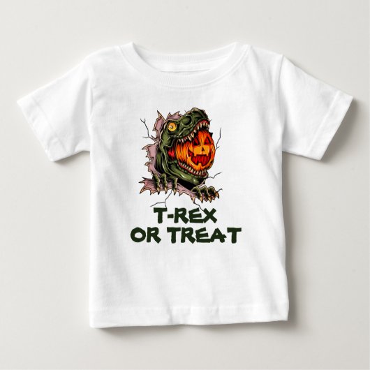 面白いハロウィーンTレックスヘッド食べパンプキン ベビーTシャツ (正面)
