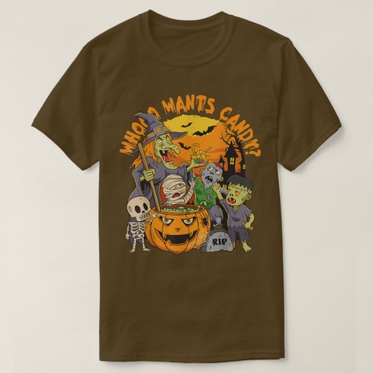 面白いハロウィーンWhoooキャンディウィッチ幽霊ゾンブ Tシャツ (デザイン正面)