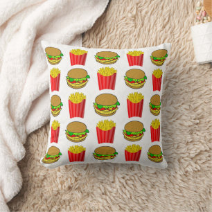 面白いハンバーガーとフライドポテト クッション