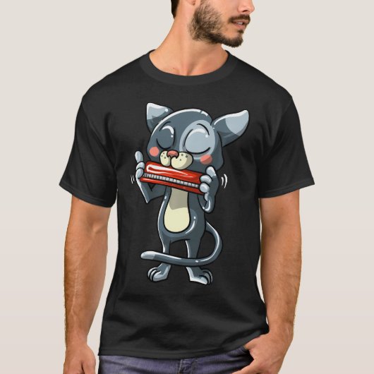 面白いハーモニカ音楽 ハーモニカ Tシャツ (正面)