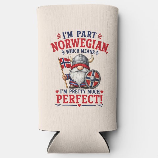 面白いバイキング/ノルウェー人のノーム "I'm Part Norwegian" スリム缶クーラー (正面)