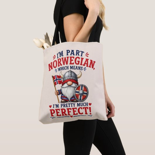 面白いバイキング/ノルウェー人のノーム "I'm Part Norwegian" トートバッグ (クローズアップ)