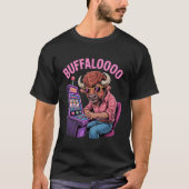 面白いバイソンスロットマシーン プレイヤー レトロ バッファルー カジュアル Tシャツ (正面)