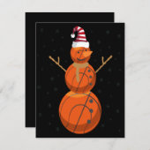 面白いバスケットボール雪だるまクリスマス新年ギフト ノートカード (正面/裏面)