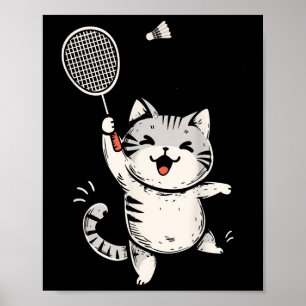 面白いバドミントンの猫 かわいい子猫のバドミントン選手 シャトル ポスター