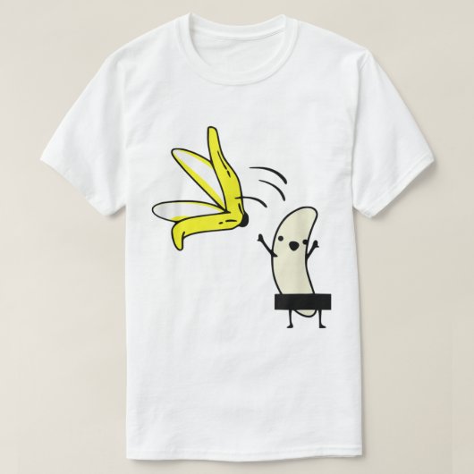 面白いバナナの皮のキャラクターデザイン Tシャツ (デザイン正面)