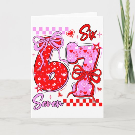 面白いバレンタインデーの67 ミーム 6 7 バレンタインの弓 彼 カード (正面)