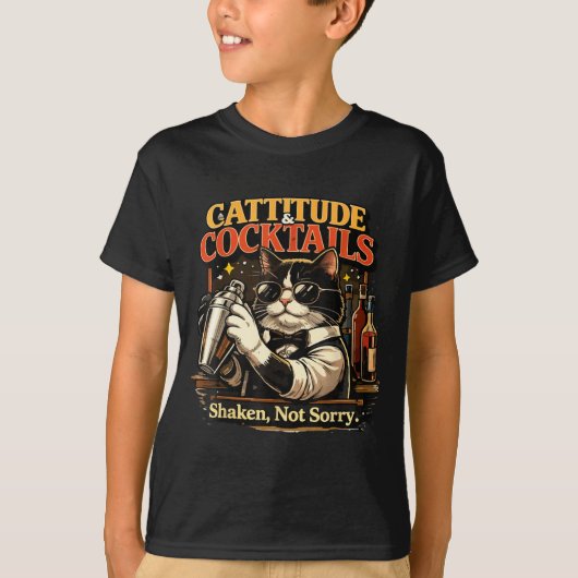 面白いバーテンダーの猫のコカ・コーラ Tシャツ (正面)