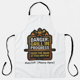 面白いバーベキューエプロン Danger Grill In Progress - モダン エプロン