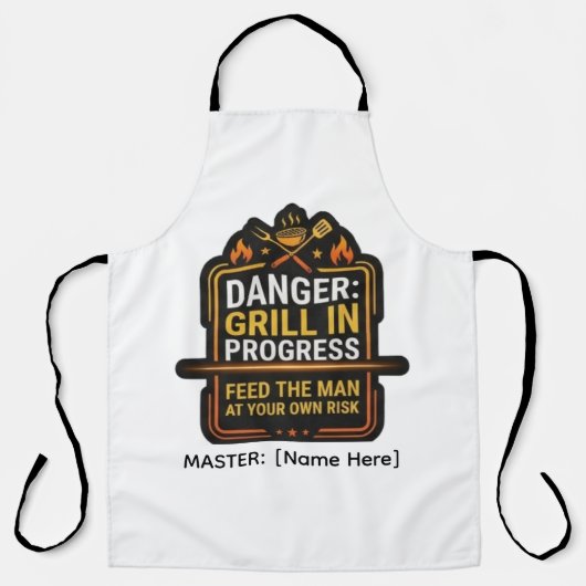 面白いバーベキューエプロン Danger Grill In Progress - モダン エプロン (正面)