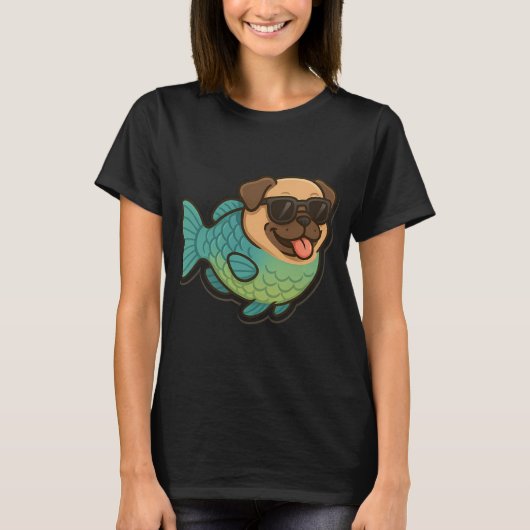 面白いパグの頭のブダイ Tシャツ (正面)