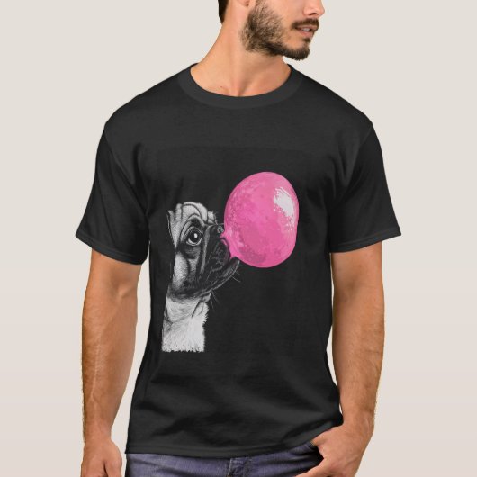 面白いパグの風船ガム犬 Tシャツ (正面)