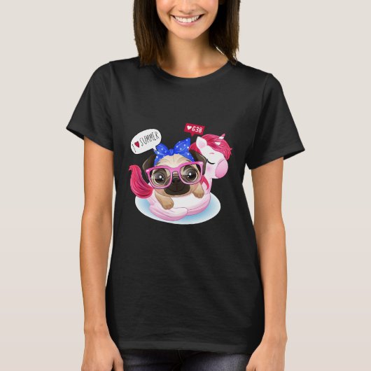 面白いパグ犬の水泳なし Tシャツ (正面)