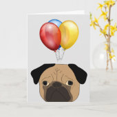 面白いパグ犬の誕生日カード カード (黄色い花)