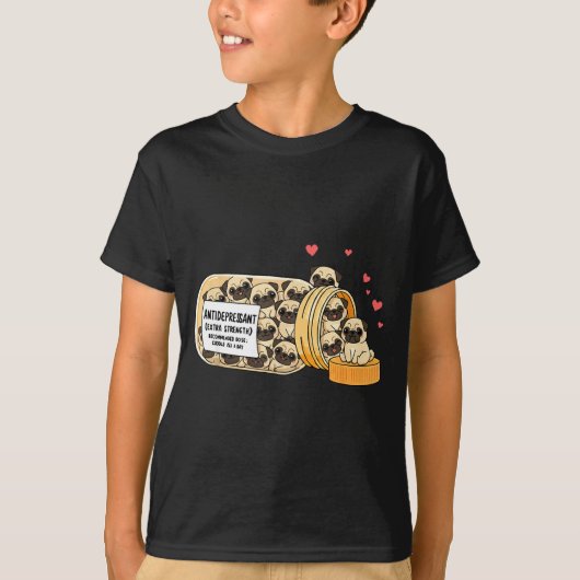 面白いパグ 抗うつ薬 お母さん お父さん 子供たち  Tシャツ (正面)