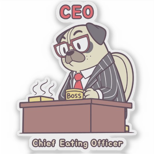 面白いパグCEO - 最高食べる係 社内ユーモア シール (正面)