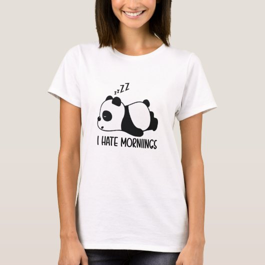 面白いパンダの朝嫌いデザイン Tシャツ (正面)