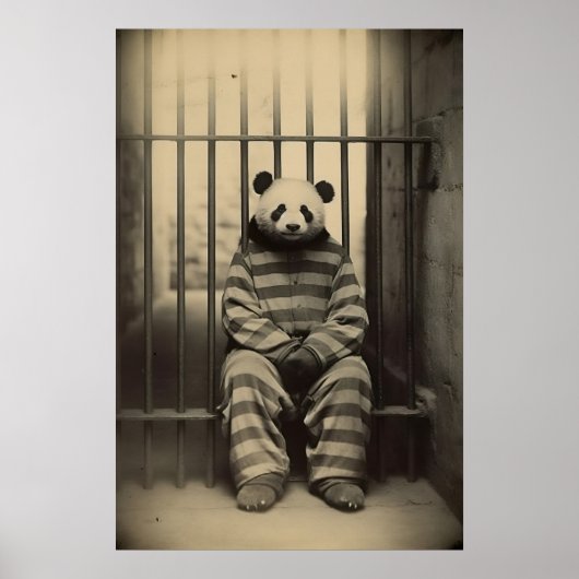 面白いパンダ刑務所プリント ビンテージ動物写真 ポスター (正面)