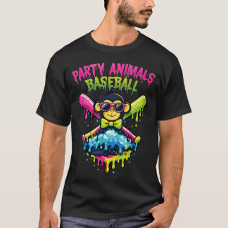 面白いパーティー動物の野球 Tシャツ