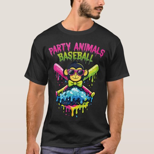 面白いパーティー動物の野球 Tシャツ (正面)